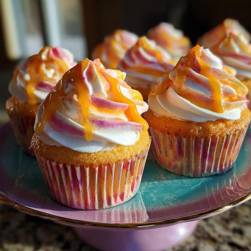 Mango Strawberry Sunset Cupcakes